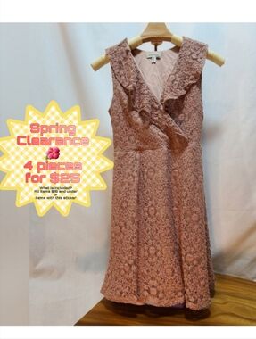 Blush Pink Lacey Sleeveless Mini Dress With Ruffle Neckline By MONTEAU